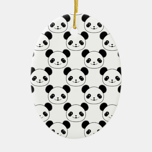 Kawaii Panda Muster in Schwarzweiß Keramik Ornament (Vorne)