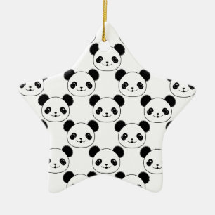 Kawaii Panda Muster in Schwarzweiß Keramikornament