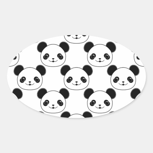 Kawaii Panda Muster in Schwarzweiß Ovaler Aufkleber (Vorderseite)