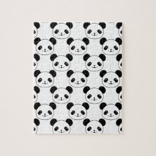 Kawaii Panda Muster in Schwarzweiß Puzzle