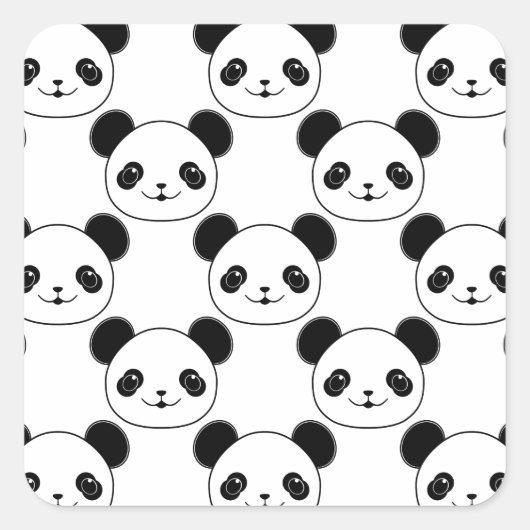 Kawaii Panda Muster in Schwarzweiß Quadratischer Aufkleber (Vorderseite)