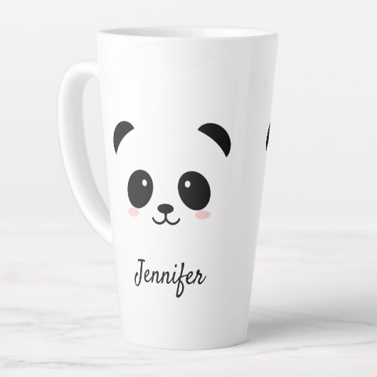 Kawaii Panda niedlich Schwarz-weiß personalisiert Milchtasse (Linke Ecke)