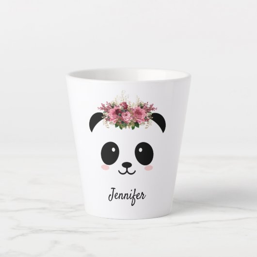 Kawaii Panda niedliche florale personalisierte Lat Milchtasse (Vorderseite)