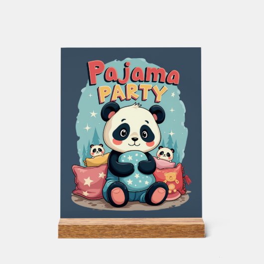 Kawaii Panda Pajama Party Cosy Sleepover Ästhetik Acrylschild (Vorderseite)