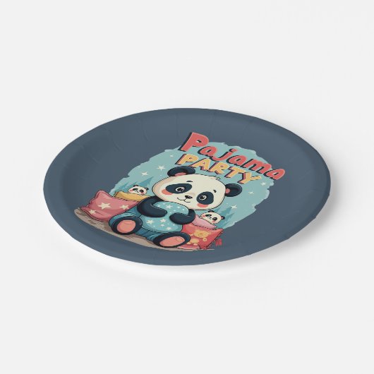 Kawaii Panda Pajama Party Cosy Sleepover Ästhetik Pappteller (Schrägansicht)