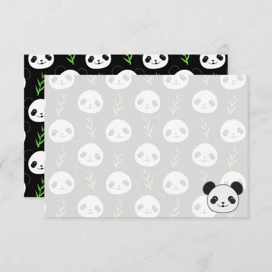 Kawaii Panda Pattern Bamboo In Black White Green Mitteilungskarte (Vorne/Hinten)