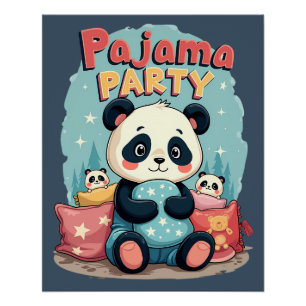 Kawaii Panda Pyjama-Party Kuschel-Schlafübernachtu Poster