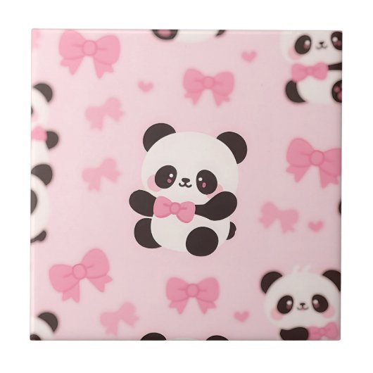 Kawaii Panda Rosa Schleife Muster Fliese (Vorderseite)