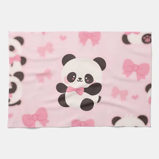 Kawaii Panda Rosa Schleife Muster Geschirrtuch (Horizontal)