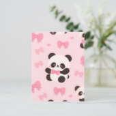 Kawaii Panda Rosa Schleife Muster Postkarte (Stehend Vorderseite)