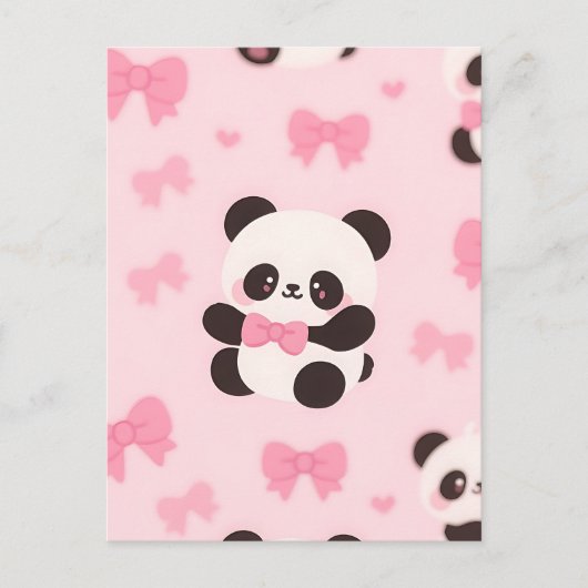 Kawaii Panda Rosa Schleife Muster Postkarte (Vorderseite)