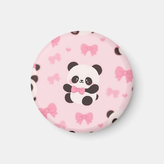 Kawaii Panda Rosa Schleifenmuster Magnet (Vorne)