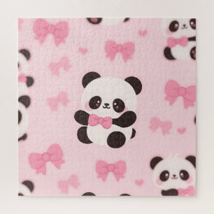 Kawaii Panda Rosa Schleifenmuster Puzzle