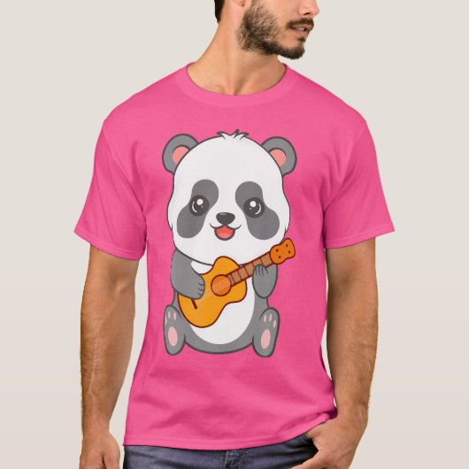 Kawaii Panda spielt akustischen Gitarren-Cartoon T-Shirt (Vorderseite)