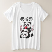 Kawaii Panda Stack Lychee Fruit Japanese Cartoon Große Größe T-Shirt (Design vorne)