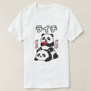 Kawaii Panda stapelt Litschi Frucht japanischer Ca T-Shirt