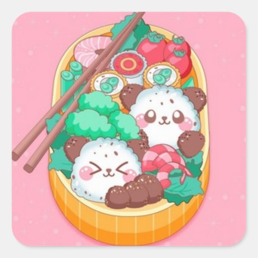 Kawaii Panda Sushi Quadratischer Aufkleber (Vorderseite)