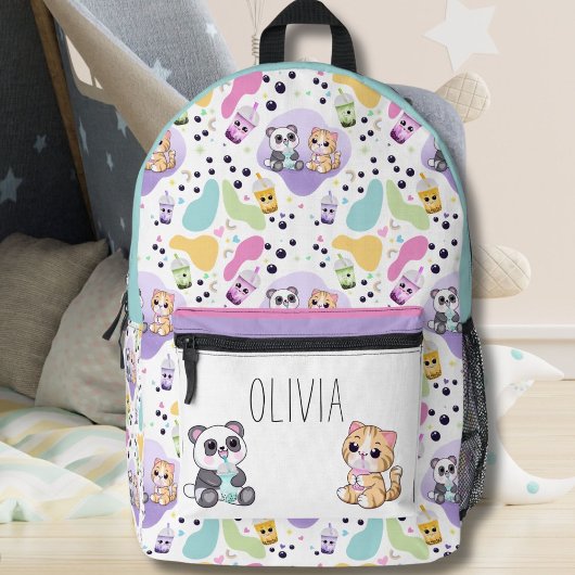 Kawaii Panda & Tiger Bubble Tee Kinder Bedruckter Rucksack