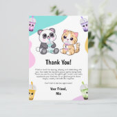 Kawaii Panda & Tiger Bubble Tee Kindergeburtstag Dankeskarte (Stehend Vorderseite)