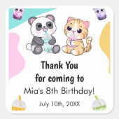 Kawaii Panda & Tiger Bubble Tee Kindergeburtstag Quadratischer Aufkleber (Vorderseite)