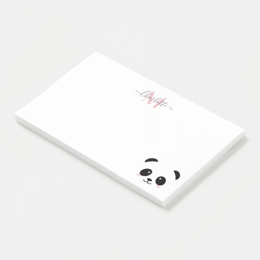 Kawaii panda trägt personalisierte Monogramm nach  Post-it Klebezettel (angewinkelt)