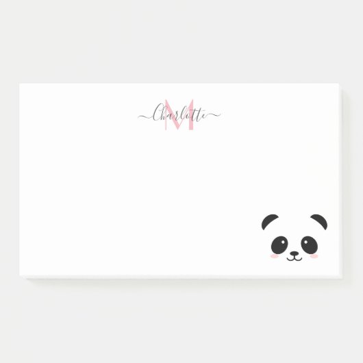 Kawaii panda trägt personalisierte Monogramm nach  Post-it Klebezettel (Vorderseite)