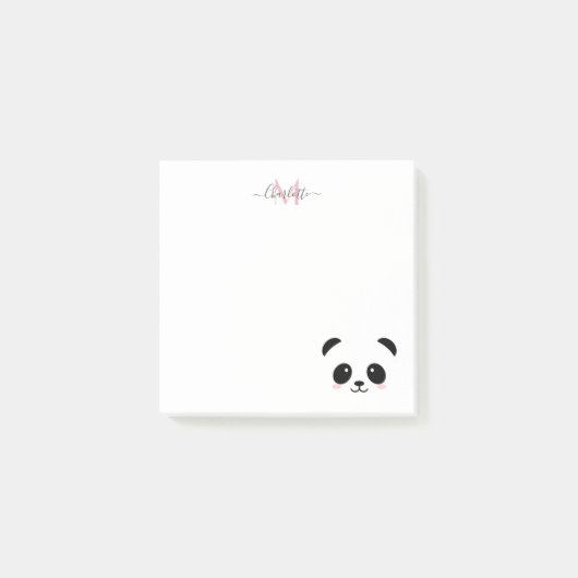 Kawaii panda trägt personalisierte Monogramm Post-it Klebezettel (Vorderseite)