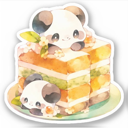 Kawaii Panda und Cake Aufkleber (Vorderseite)