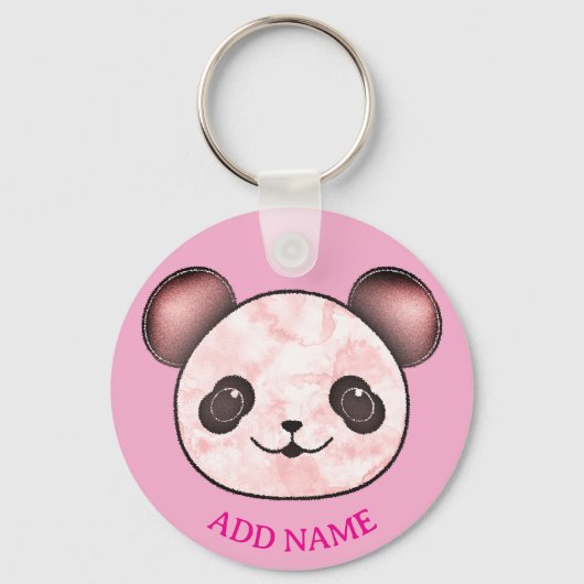 Kawaii Panda Zeichnend in Rosa Schlüsselanhänger (Vorderseite)