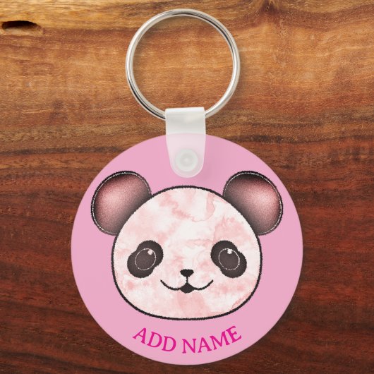 Kawaii Panda Zeichnend in Rosa Schlüsselanhänger (Rückseite)