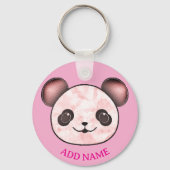 Kawaii Panda Zeichnend in Rosa Schlüsselanhänger (Rückseite)