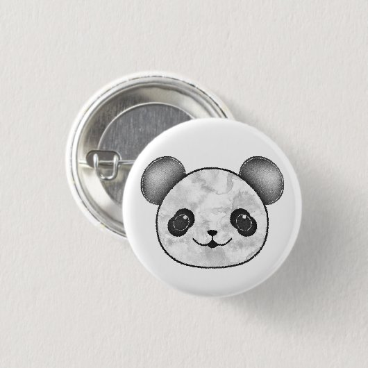 Kawaii Panda Zeichnend in Schwarzweiß Button (Vorne & Hinten)