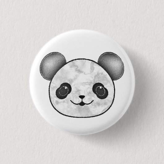 Kawaii Panda Zeichnend in Schwarzweiß Button (Vorderseite)