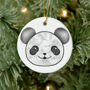 Kawaii Panda Zeichnend in Schwarzweiß Keramik Ornament