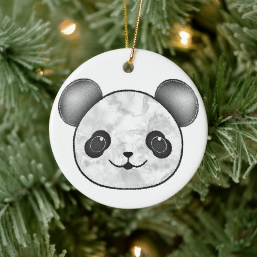 Kawaii Panda Zeichnend in Schwarzweiß Keramik Ornament (Baum)