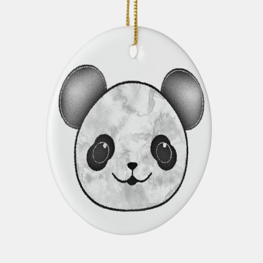 Kawaii Panda Zeichnend in Schwarzweiß Keramik Ornament (Rechts)
