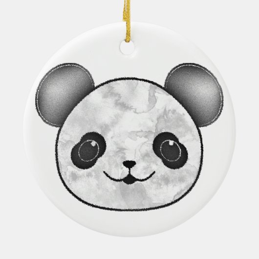 Kawaii Panda Zeichnend in Schwarzweiß Keramik Ornament (Hinten)