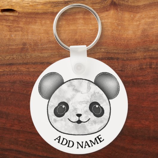 Kawaii Panda Zeichnend in Schwarzweiß Schlüsselanhänger (Vorderseite)