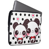 Kawaii Pandas auf schwarzen Tupfen Laptopschutzhülle (Vorne Rechts)