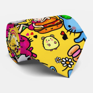 Kawaii Party Doodles gelb Personalisiert Krawatte