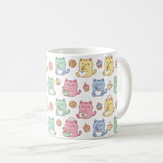 Kawaii Pastel Baking Cats Pattern Coffee Mug Kaffeetasse (VorderseiteRechts)