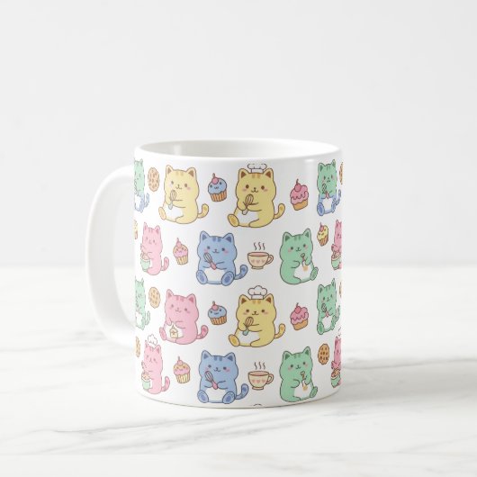 Kawaii Pastel Baking Cats Pattern Coffee Mug Kaffeetasse (Vorderseite Links)