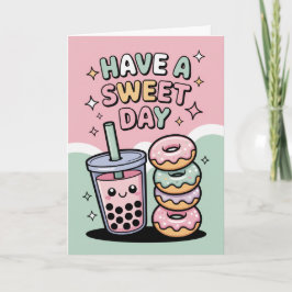 Kawaii Pastel Boba Tee und Donuts Süßer Geburtstag Karte