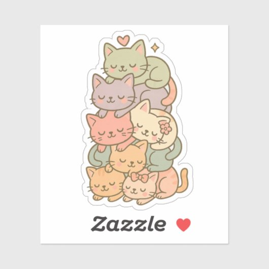 Kawaii Pastel Cat Stack Sleepy Sticker (Blatt)