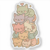 Kawaii Pastel Cat Stack Sleepy Sticker (Vorderseite)