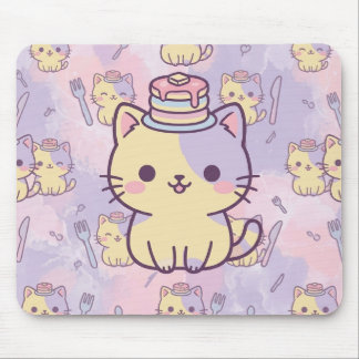 Kawaii Pastel Cat with Pancakes Pattern Mouse Pad Mousepad