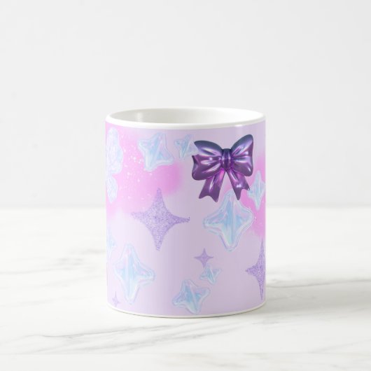 Kawaii Pastel Girly 3D Coquette Bow Moon Tasse (Mittel)