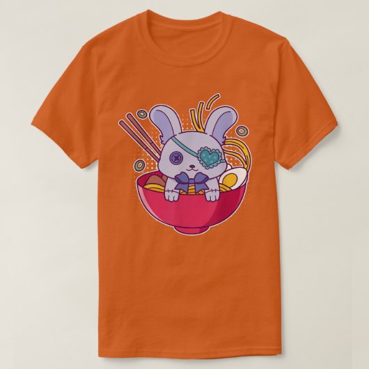 Kawaii Pastel Goth Bunny in einem Ramen Noodle Bow T-Shirt (Design vorne)