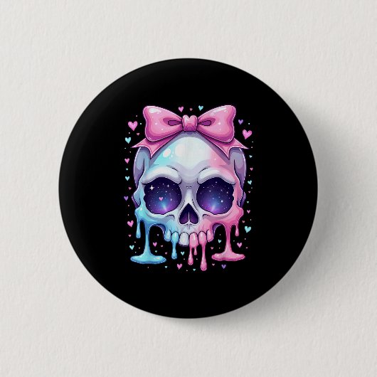 Kawaii Pastel Goth Creepy Bowtie Girl Skull Hallow Button (Vorderseite)