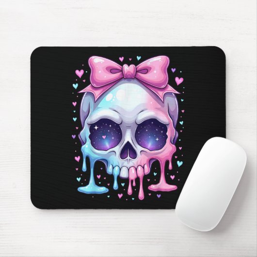 Kawaii Pastel Goth Creepy Bowtie Girl Skull Hallow Mousepad (Mit Mouse)